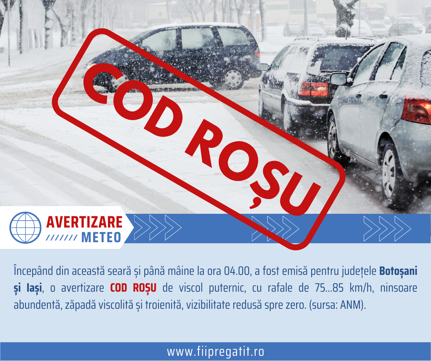 COD ROȘU de vreme severă în județele Iași și Botoșani